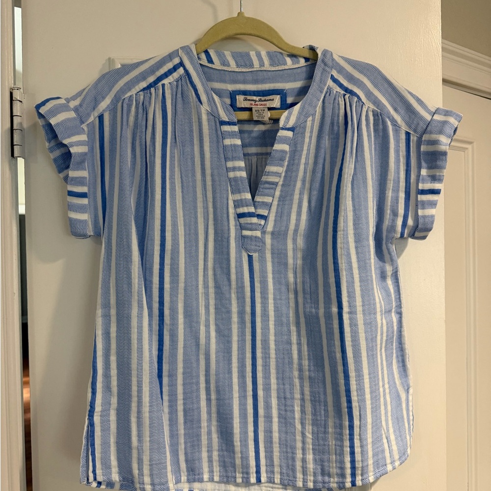 Tommy Bahama Blue and White Striped Blouse